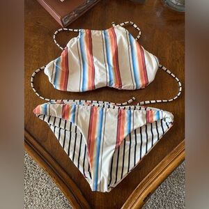 Billabong Reversible Multicolor Stripe High-Neck Bikini Set